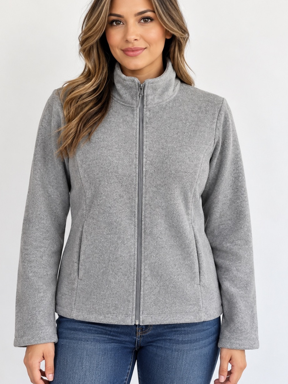 32 DEGREES HEAT Women’s Gray Full Zip Fleece Jacket Size Large RN 165550